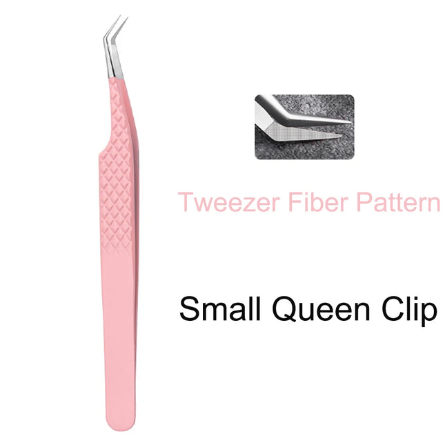 Fiber Tip Tweezers for Eyelash Extension Pink Stainless Steel High Precision Lash Tweezers for Volume Fans Makeup Tools