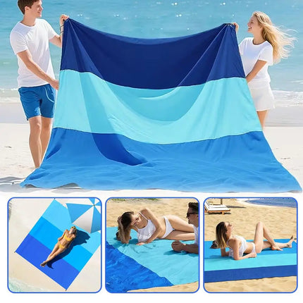New Three-color Spliced Ground Pad Outdoor Sand Camping Plaid Beach Mat Waterproof Foldable Pocket Picnic Mat 200*210cm