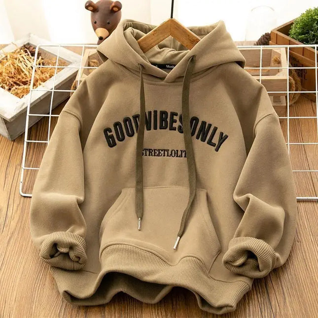!!!viral!!! Retro Hong Kong Style Fleece Lined Thickened Hoodie Loose Fit Autumn Winter / Chandail à Capuchon Rétro Style Hong Kong Doublé Polaire