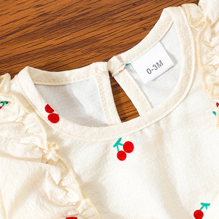 2pc Dress Set: Summer Cherry Print, Ideal for Daily Wear, Birthday Party & Summer Photoshoot, for Baby Girl (0-4Y), Toddler Girl