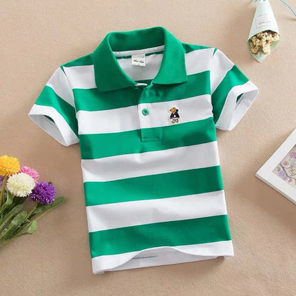 Summer Kids Polo Shirts Children's Short Sleeve Boys Top Polo Shirt Color Striped Teens Cotton Girls School Shirts 2-14Years