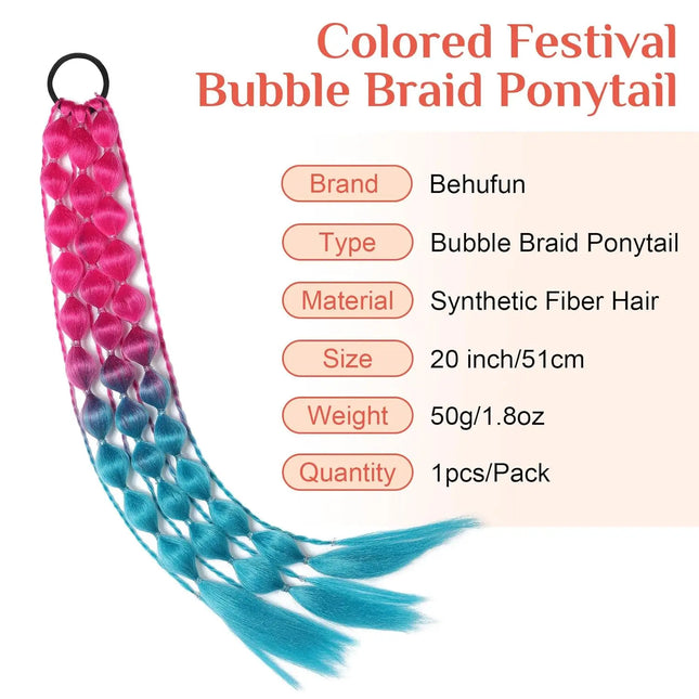 Colored Hair Extensions, Behufun 20" Lightweight Colored Hair Extensions for Kids Bubble Ponytail Extension Synthetic Hair