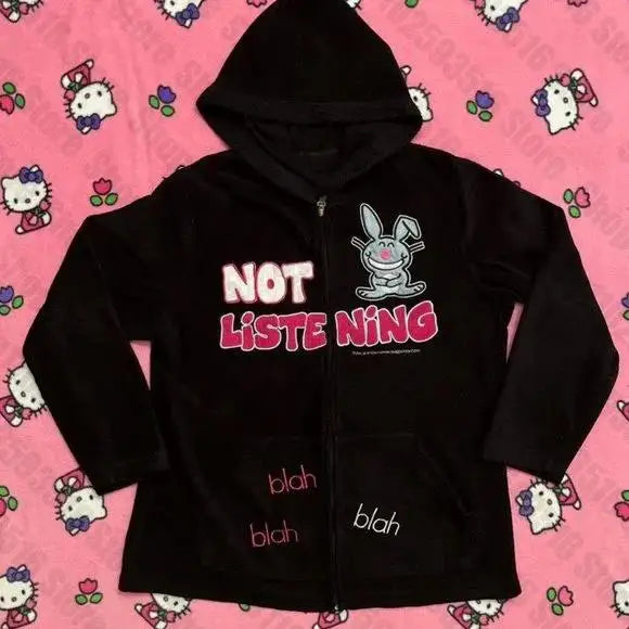Hooded Zip-up Sweatshirt With Zipper Hoodies Y2k Tops Trashy Y2k 2000s Pullovers Women's Sweater Kpop Gothic Clothes Grunge Hood