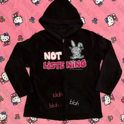 Hooded Zip-up Sweatshirt With Zipper Hoodies Y2k Tops Trashy Y2k 2000s Pullovers Women's Sweater Kpop Gothic Clothes Grunge Hood