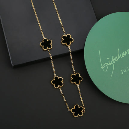 INS Hot Sale Stainless Steel Five Laef Flower Clover Bracelet Jewelry Set Necklace Earrings For Woman Daily Wear Brand Jewelry