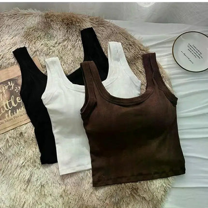 Women's Vest One-Piece No Steel Ring Cotton Chest Pad Wide Shoulder Sports Yoga Vest Underwear Black White Bra Tank Top Women