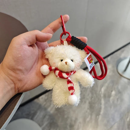 Cute Red Bag Bear Knot Rope Keychain Pink Blue Paired Bears Plush Doll Car Key Chain Christmas Scarf Bear Backpack Key Chain