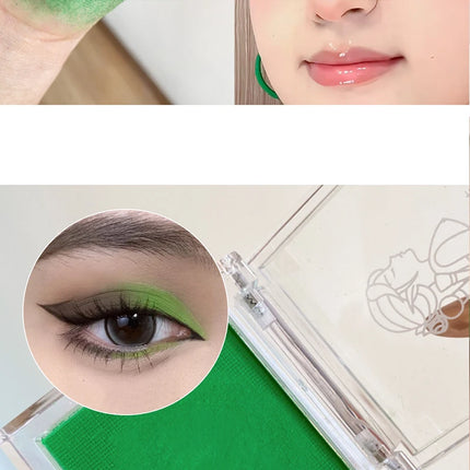 Matte green, monochrome, Christmas brightening eyeshadow tray for long-lasting, delicate makeup, as a blush, for all skin tones