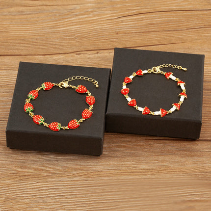 Nidin Fashion Sweet Strawberry/Mushroom/Cherry Drip Oil Delicate Bracelets For Women Girl Elegant Aesthetic Jewelry Accessories