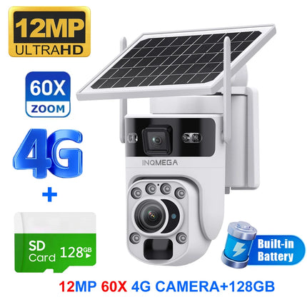 INQMEGA 12MP 60X Optics Zoom Dual Screen 4G /WIFI Solar Camera Securty Outdoor  PIR Human Detection Color Night Vision UBOX APP