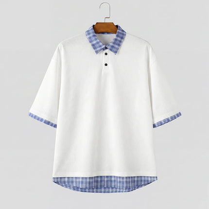 INCERUN Men's Shirt Plaid Patchwork Lapel Short Sleeve Casual Men Clothes Summer Streetwear Loose Korean Style Shirts For Man