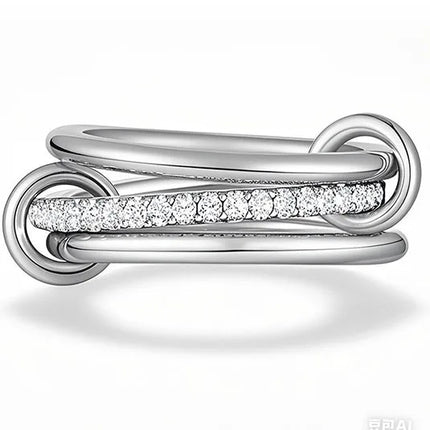 Stainless Steel Gold-Plated Zircon Three-Layer Stacked Round Ring For Women Non Tarnish Interlocked Rings Set Trend Jewelry Gift