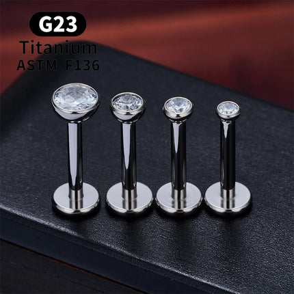 10/50PCS G23 Titanium Piercing Labret Lip Studs 16G CZ Internally Threaded Nose Septum Ring Eyebrow Tragus Cartilage Jewelry