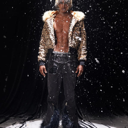 Autumn and Winter Trendy Leopard Pattern New Hoodie Jacket Top Warm Cardigan Velvet Collar Splicing Coat