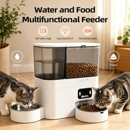 Large-capacity two-in-one smart pet feeder and water dispenser combination with dual-band WiFi camera APP  remote scheduled feed
