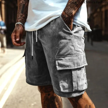 Summer Men Cargo Pants Shorts Waterproof Outdoor Breathable Zipper Pockets Casual Elastic Waist Waffle Fabric Workwear Washed
