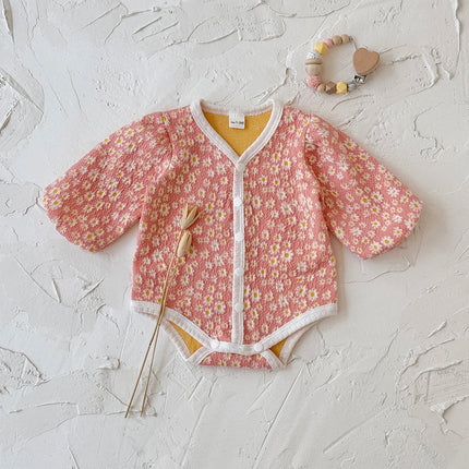 Autumn New Long Sleeved Cute Vibrant Floral Printed Newborn Baby Girl Clothes Toddler Polyester Bodysuit Romper