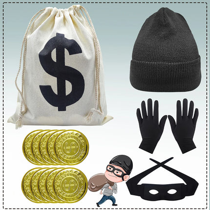 Movie Robber Cosplay Costume Thief Bank Robber Disguise Accessories Set for Women Men Halloween Carnival Party Clothes Role Play