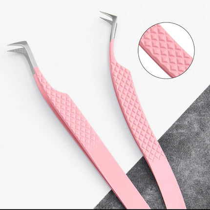 Fiber Tip Tweezers for Eyelash Extension Pink Stainless Steel High Precision Lash Tweezers for Volume Fans Makeup Tools