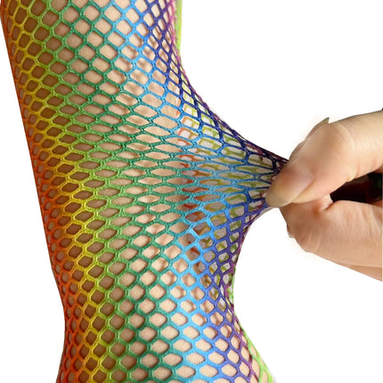 Fishing Net Glove Rainbow Glove Neon Party Punk Half Finger Glove Nightclub Sexy Net Eye Long Glove