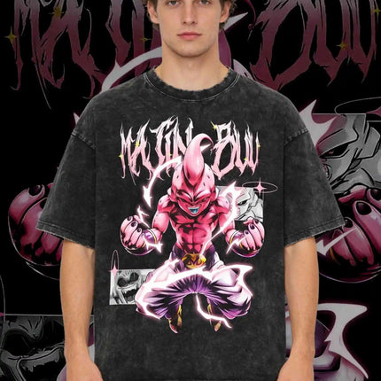 2026 Summer Dragon Ball Majin Vegeta Vintage Anime T-shirt Men's Pure Cotton Washed Tees Casual Loose Sports Daily Short Sleeve