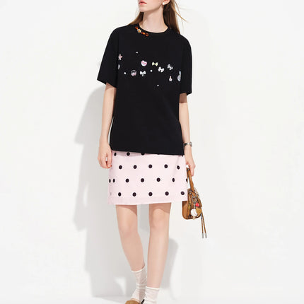 FSLE 2026 Spring Women's Cool Feel Oversized Short Sleeve T-Shirt - Sweet Edgy Style Cute Graphic Print for Casual Daily Wear