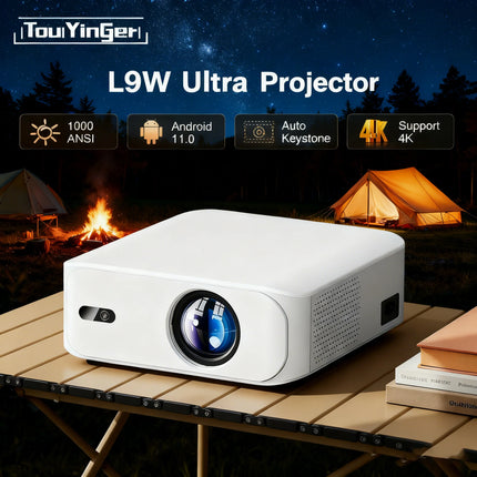 Touyinger L9W Ultra Mini Portable Full HD Projector Android Smart Beamer TV Video Auto Keystone Correction and Focus for Camping