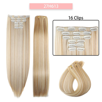 24Inchs 16 Clips in Synthetic Hair Extensions Long Straight Hairstyle Synthetic brown Black Hairpieces Heat Resistant False Hair