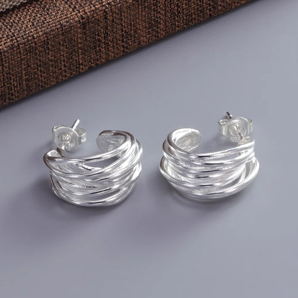 VENTFILLE 925 Sterling Silver CZ Star Moon Asymmetric Hoop Earrings for Women Girls Gold Silver Color Party Jewelry Gifts