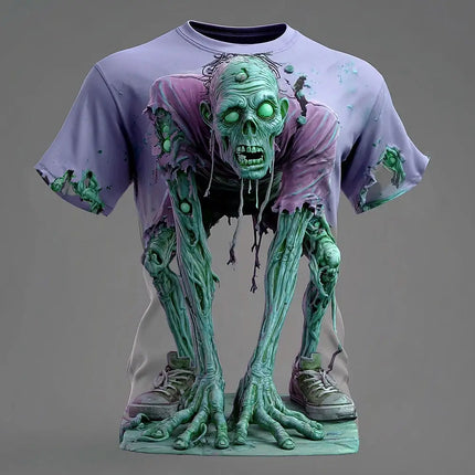 Halloween Optical Illusion Zombie Horror 3D Print Men T-shirt Summer Daily Outdoor Sports Fitness Quick Dry Breathable Clothing