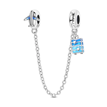 Sparkling Clear Silver Safety Chain 925 Sterling Silver Safety Chain Charm Beads Fit Original Bangle Bracelet DIY Jewelry