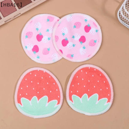 〔HBA16〕 10 Pcs Makeup Remover Pads Washable Double-Layer Strawberry Print Cleaning Cotton Reusable Facial Make Up Removal Pads
