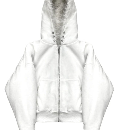 Autumn and winter season women's street retro hooded zipper solid color double-sided cardigan sweatshirt jacket clothing Y2K