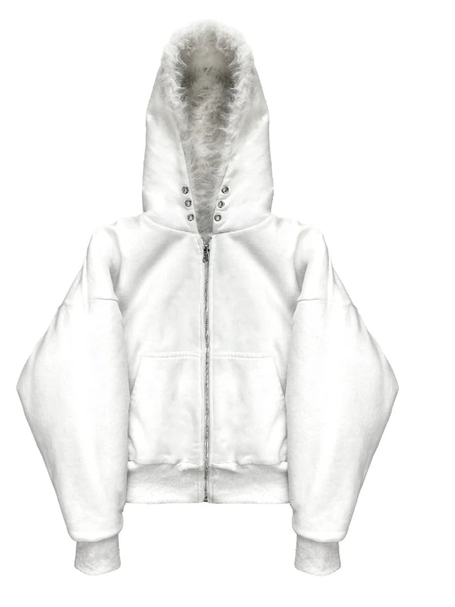 Autumn and winter season women's street retro hooded zipper solid color double-sided cardigan sweatshirt jacket clothing Y2K