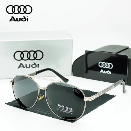 AUDI High Quality Sunglasses for Men Fashion Polarized Driving Eyewear Red Metal Frame Gold Pilot Sun Glasses Original Box