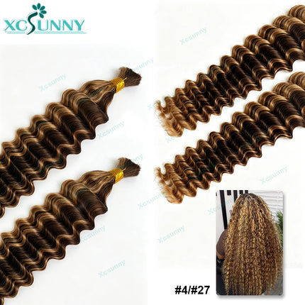 Deep Wave Bulk Human Hair For Braiding Hair For Boho Braids Human Hair Bundles 4 27 30 No Weft Knotless Remy Hair Extensions