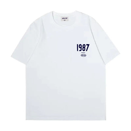 summer new Hot figure Simplicity Numbers 1987 print cotton men's and women's T-shirts Fashion casual shopping shirt short sleeve