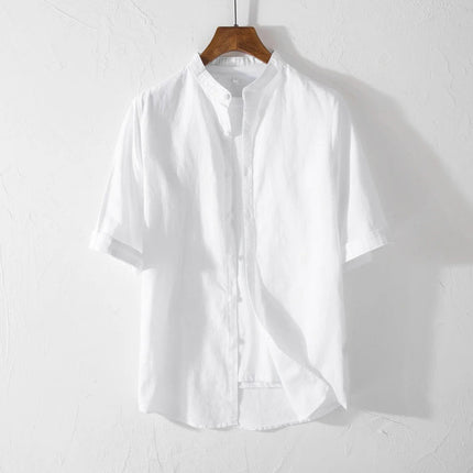 White Premium Cotton Linen Shirt Pants Outfits Men's Linen Sets 2 Piece Long/Short Sleeve Shirts Yoga Pants Beach Wedding Suits