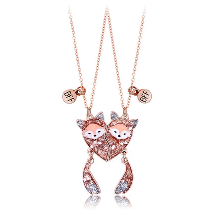 2Pcs Cute Cartoon Animal Magnetic Necklace Exquisite Kawaii Pendant Best Friends Couple Jewelry Accessories Party Birthday Gift