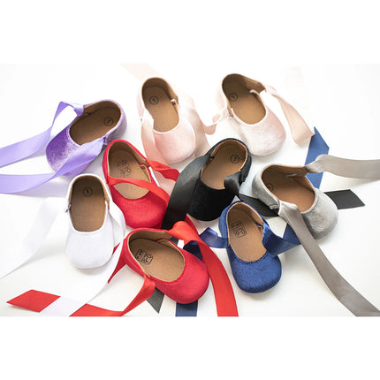 Newborn Baby Girls Dress Shoes Bowknot Ribbon Princess Infant Toddler Rubber Non-slip Flat First Walkers Crib Shoes Mary Jane