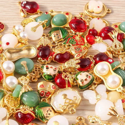 Tusember 10pcs Traditional Chinese Good Fortune Lucky Jade Charms Pendants for Jewelry Making Earrings Necklace Bracelet DIY