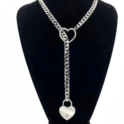 60cm Neck Collar Padlock Chain Necklace Heart O-Ring With Key BDSM Sex Toys For Women Bondage Restraints Erotic Accessories