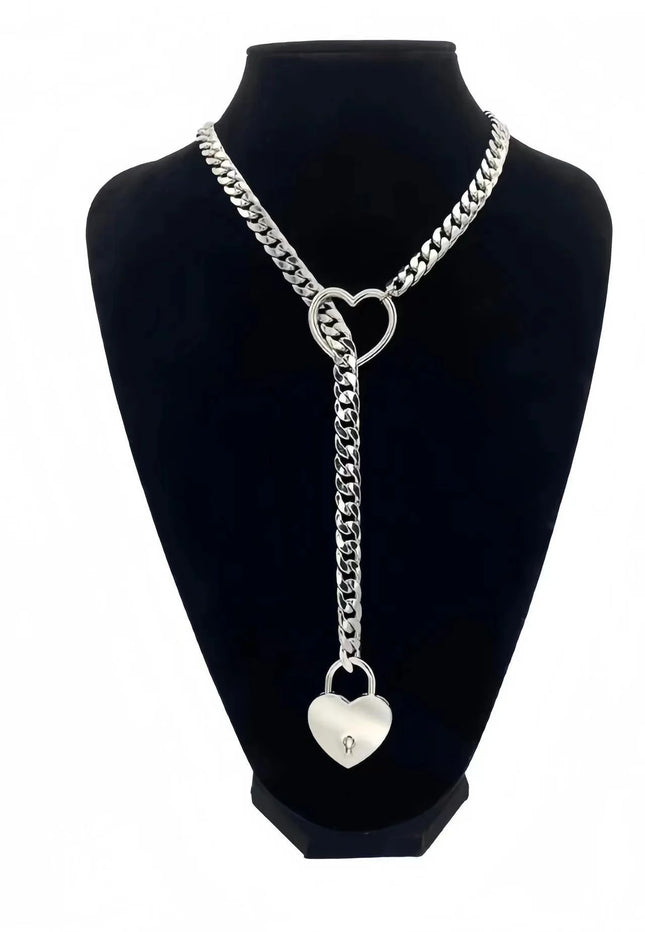 60cm Neck Collar Padlock Chain Necklace Heart O-Ring With Key BDSM Sex Toys For Women Bondage Restraints Erotic Accessories