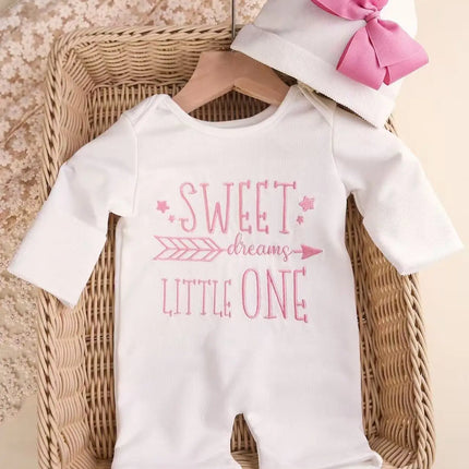 Ylsteed 2Pcs Newborn Photography Long Tleeves Romper Jumpsuit With Bow Hat Embroidery Baby Clothes Photography Props-HD
