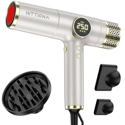 Travel hair dryer for curly hair, infrared ionic ceramic, black/white, 2000W fast drying, lightweight low-noise dual voltage wi