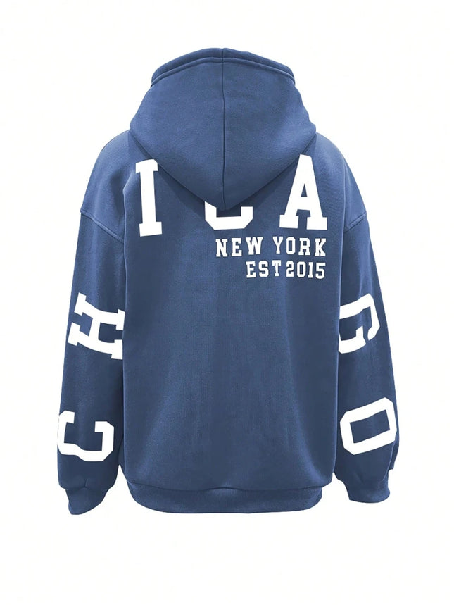 Letter Printed Long Sleeve Hoodie,Ladies Spring Fall Casual Drawstring Sleeve Hooded Regular Fit Drop Shoulder Women Hoodies