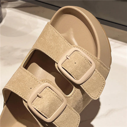 Smile Women Slippers Summer Casual Women Shoes Retro Trend With Buckle Slippers Comfortable Beach Slippers Round-headed Slippers