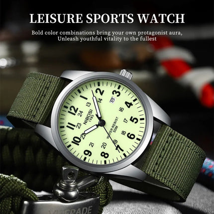 NIBOSI Fashion Luminous Watch Men Nylon Strap Auto Date Quartz Wristwatches Men Sports Military Watch for Men Reloj Hombre 2024