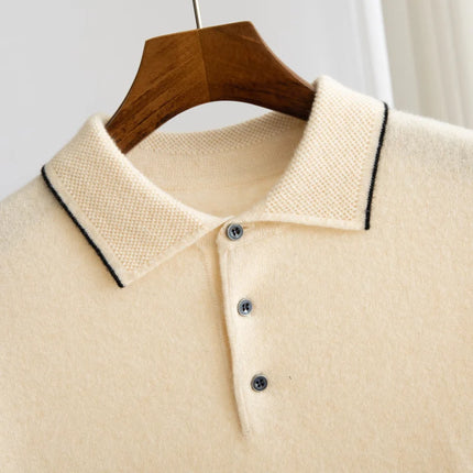 100% Merino Wool T-shirt Men's POLO Collar Short Sleeve Pullover 2025 Spring/Autumn New Fashion Knit Business Casual Sweater Tee