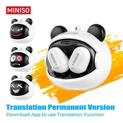 Bear-Themed Design MINISO MS118 Wireless Bluetooth Earphones Ai Translator Headphones for 150+ Languages Noise Canceling Earbuds